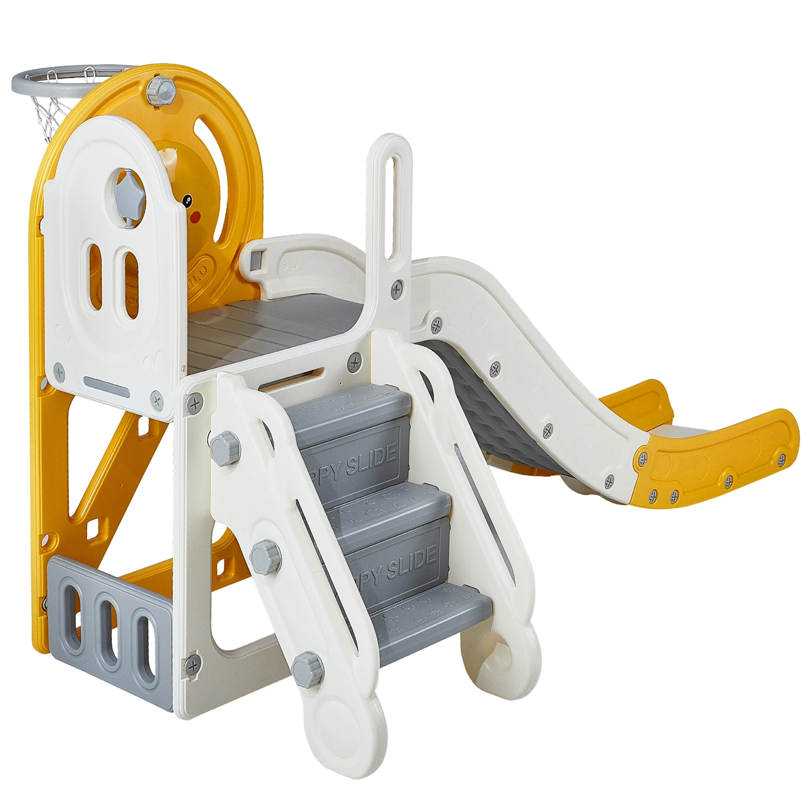 Toddler Slide, Kid Slide for Toddlers Age 1-3 w/Climbable Ladders & Basketball Hoop & Storage Space, Indoor Outdoor Slide Playset for Kids Within 110lbs, Toddler Playground w/Raised Handrail
