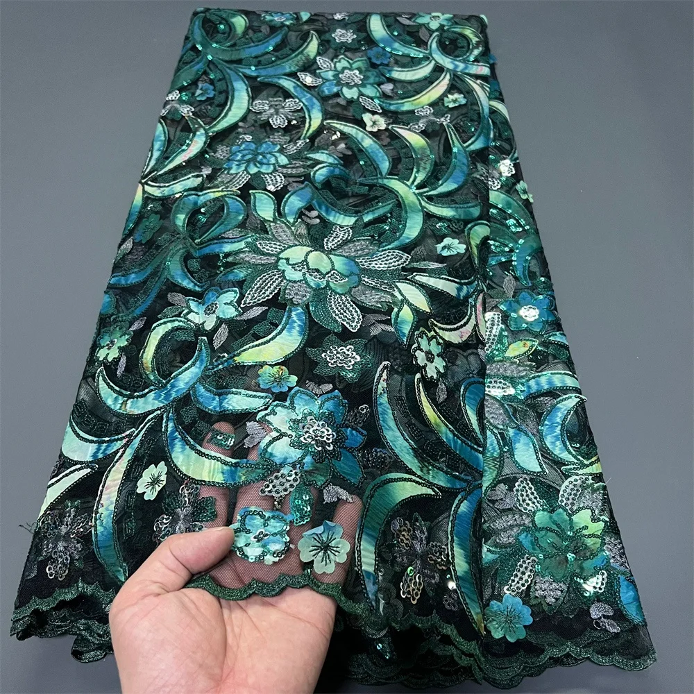 

Африканская нигерийская сетчатая кружевная ткань, для шитья, одежды, блесток, тюля, свадебных платьев, вышивки, ткани по метрам, поделки, 5 ярдов