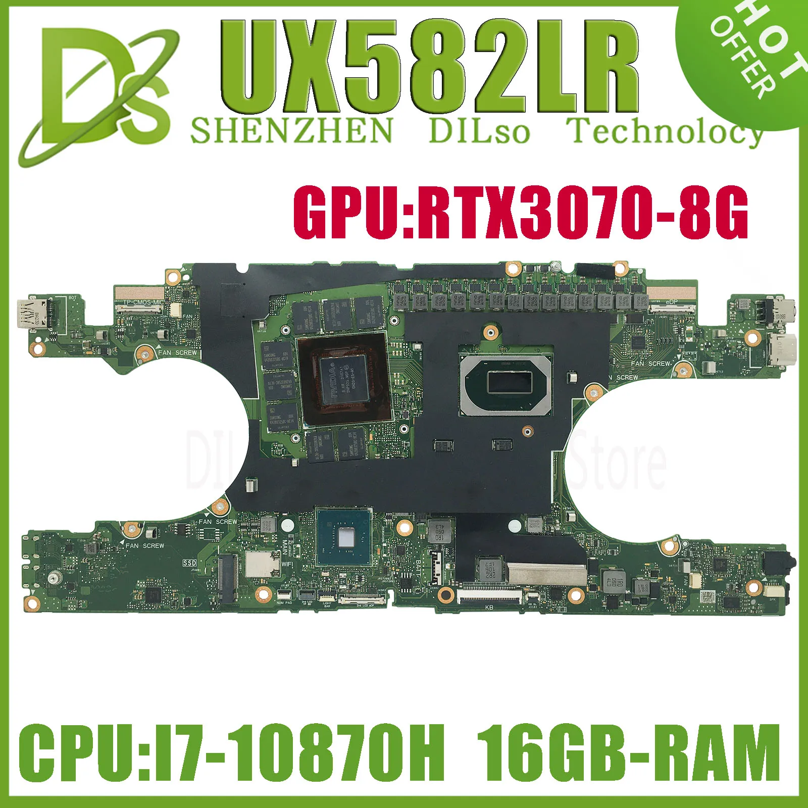 

KEFU UX582LR Mainboard For ASUS Zennbook Pro UX582 RX582LR UX580L RX580L Laptop Motherboard With I7-10870H GTX3070/V8G 16GB-RAM