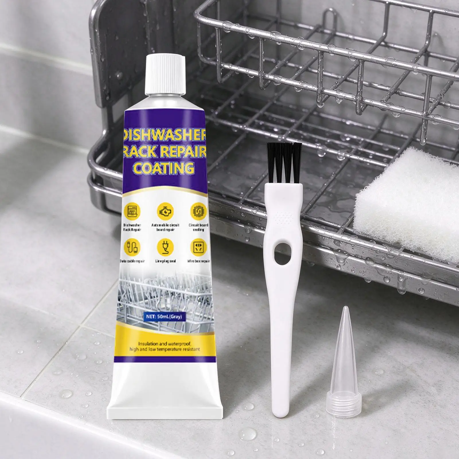 50ml Dishwasher Rack Repair Coating Glue Anti Rust Waterproof Paint With Scraper Tip For Kitchen Appliance Metal Rack Fix