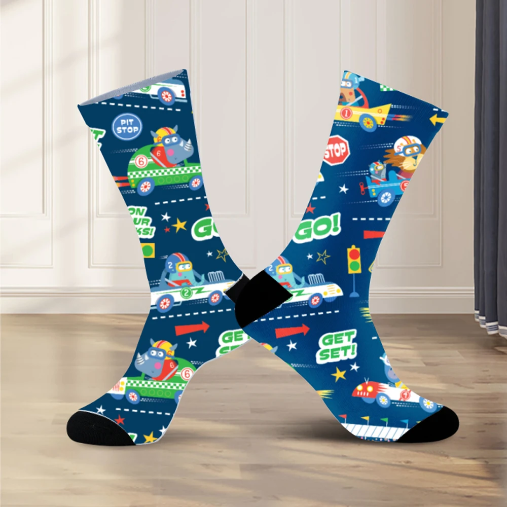 Chaussettes drôles de dessin animé pour hommes et femmes, chaussettes créatives, personnalité, tendance de la mode, couples, nouveau, 2024, 03, cyclisme