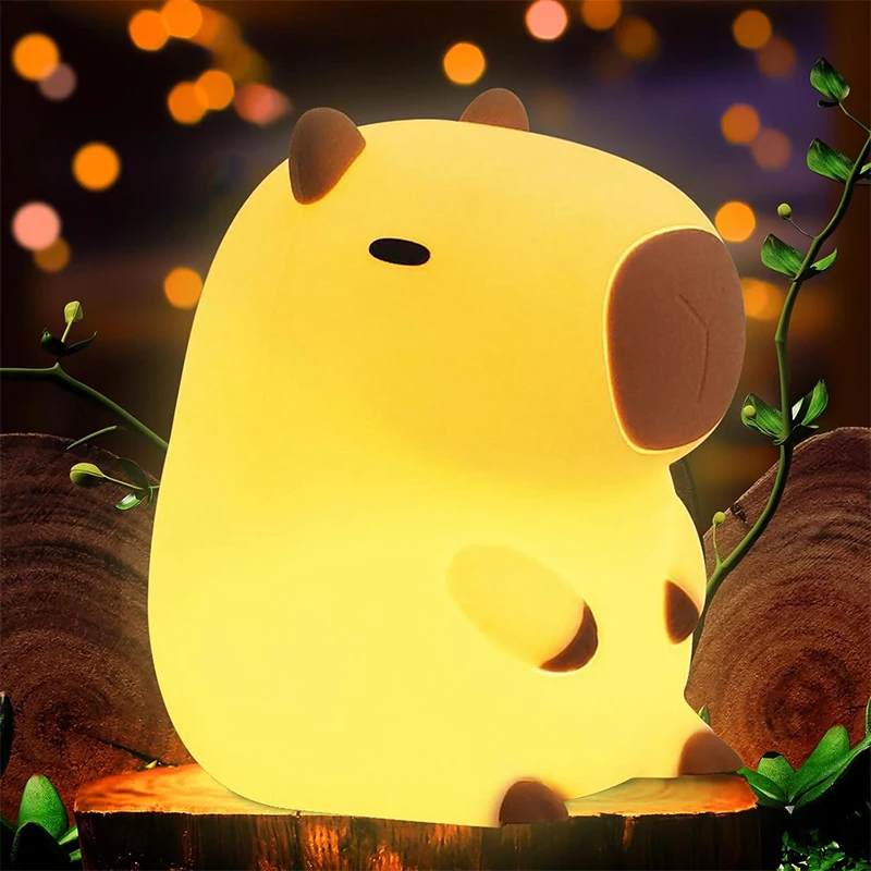 Cute Capybara Night Light Children's Silicone Nightlight Gift USB Rechargeable Animal Touch Bedside Sleep Lamp Decoration