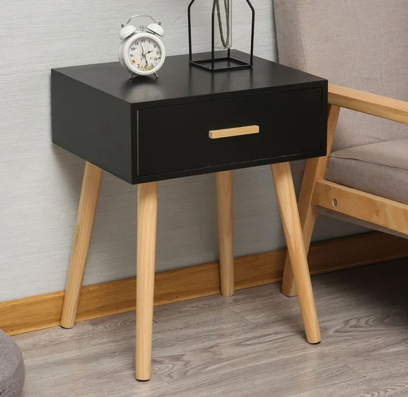 Bedside Cabinets Simple Elegant Nightstand With 2 Drawer Bedroom Cupboard Tea Table Solid Wood Tall Foot 45*35*59.5cm HWC