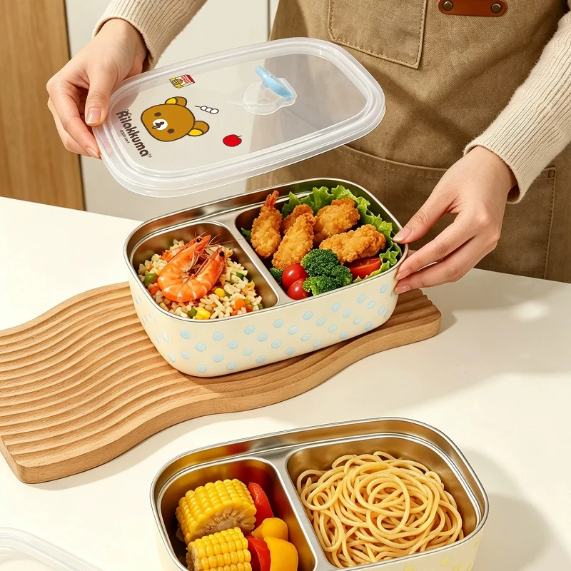 Kawaii 1200ml Japanese Rilakkuma Stainless Steel Lunch Box Divided Lunch Box Student Lunch Box Portable Picnic Sealed Box view 6