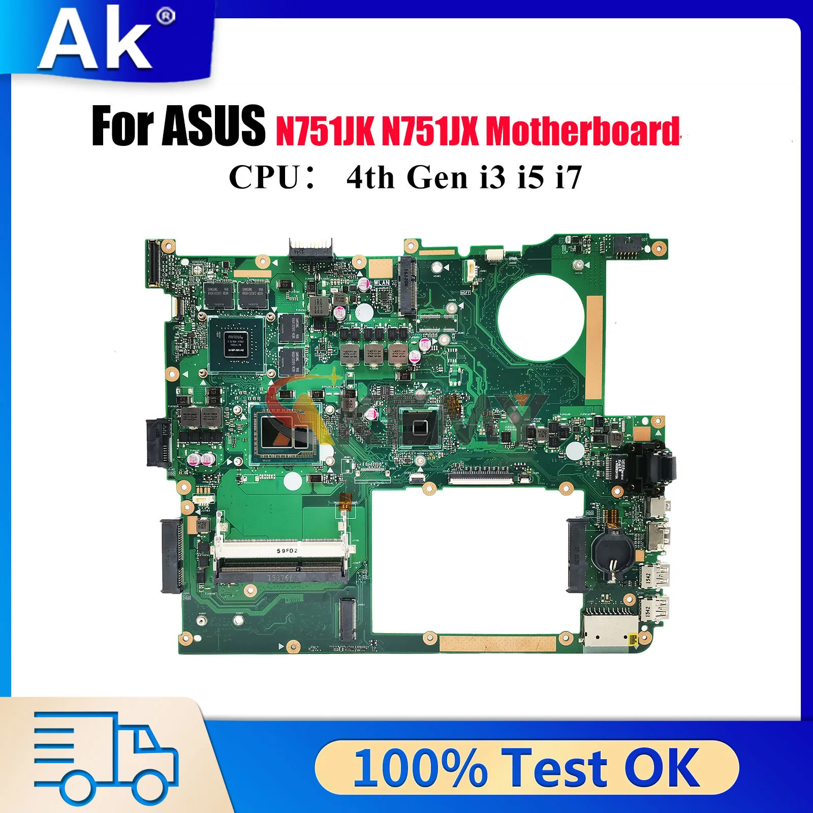 

N751JK Материнская плата для ноутбука ASUS Vivobook N751JK N751JX N751J Материнская плата для ноутбука с процессором i3 i5 i7 100% тест ОК быстрая доставка