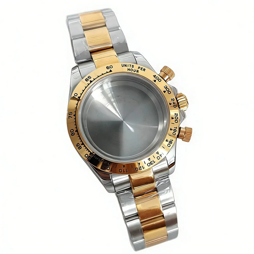 39MM Watch Case + Strap for VK63 Movement Replacement Silver Gold Shell Bracelet 316L Steel Case Watchband Watch Accessories