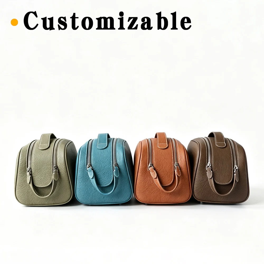 Erstklassige Kosmetiktasche aus Rindsleder für Damen, Hochwertige Tragbare Reise-Kosmetiktasche mit Großer Kapazität, Weiche Luxus-Toilettentasche – Detail 2