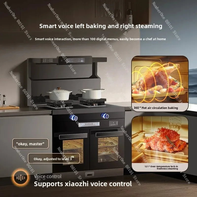 عاكس ذكي لسطح الموقد المتكامل، فرن بخاري منزلي مع شفاط المطبخ، نظام عادم سفلي لموقد الغاز #4