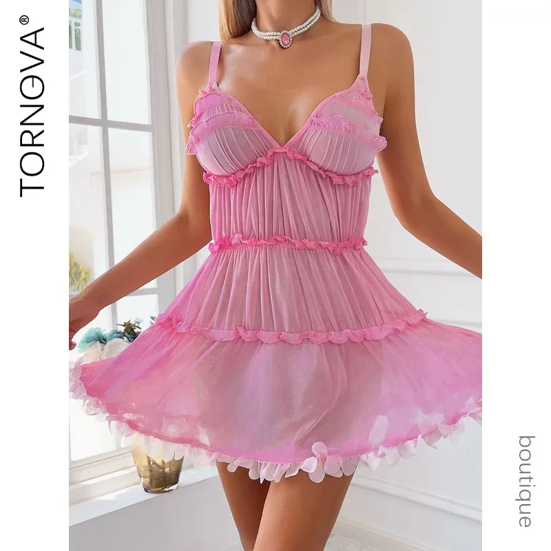 

Tornova Erotic Sling Sleeping Skirt with Panty 2PCS Pink Fungus Side Fresh Cute Pure Desire Delicate Hot Intimate Girl Skirt Set