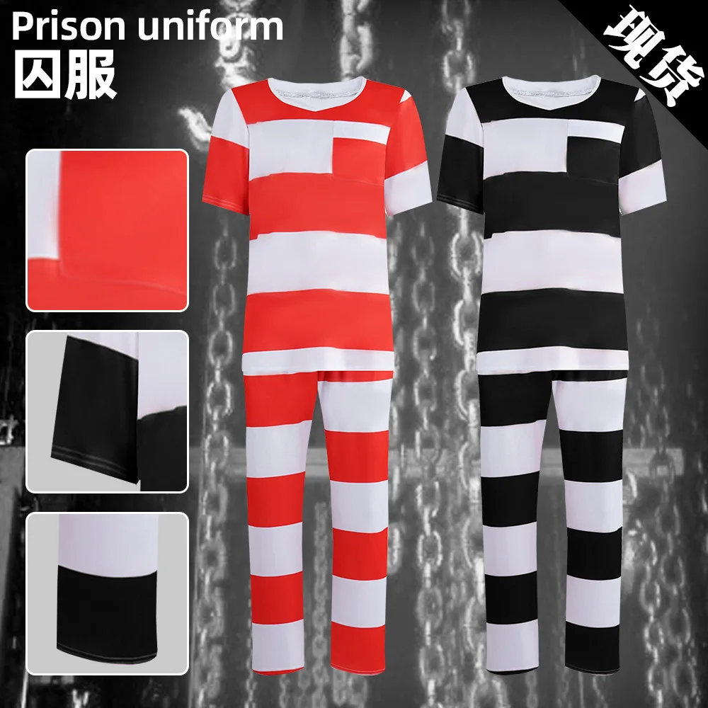

Halloween Holy Day Striped Prison Uniform Prison Cosplay Costume Prisoner Cosplay Set Adult Stage Performance Costume