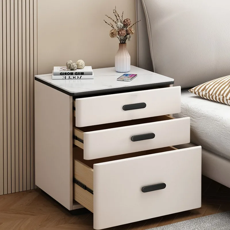 Cream Beige Bedside Table Phone Charger Japanese Aesthetic Nightstand Item Organizer Mesita De Noche Dormitorio Home Furniture