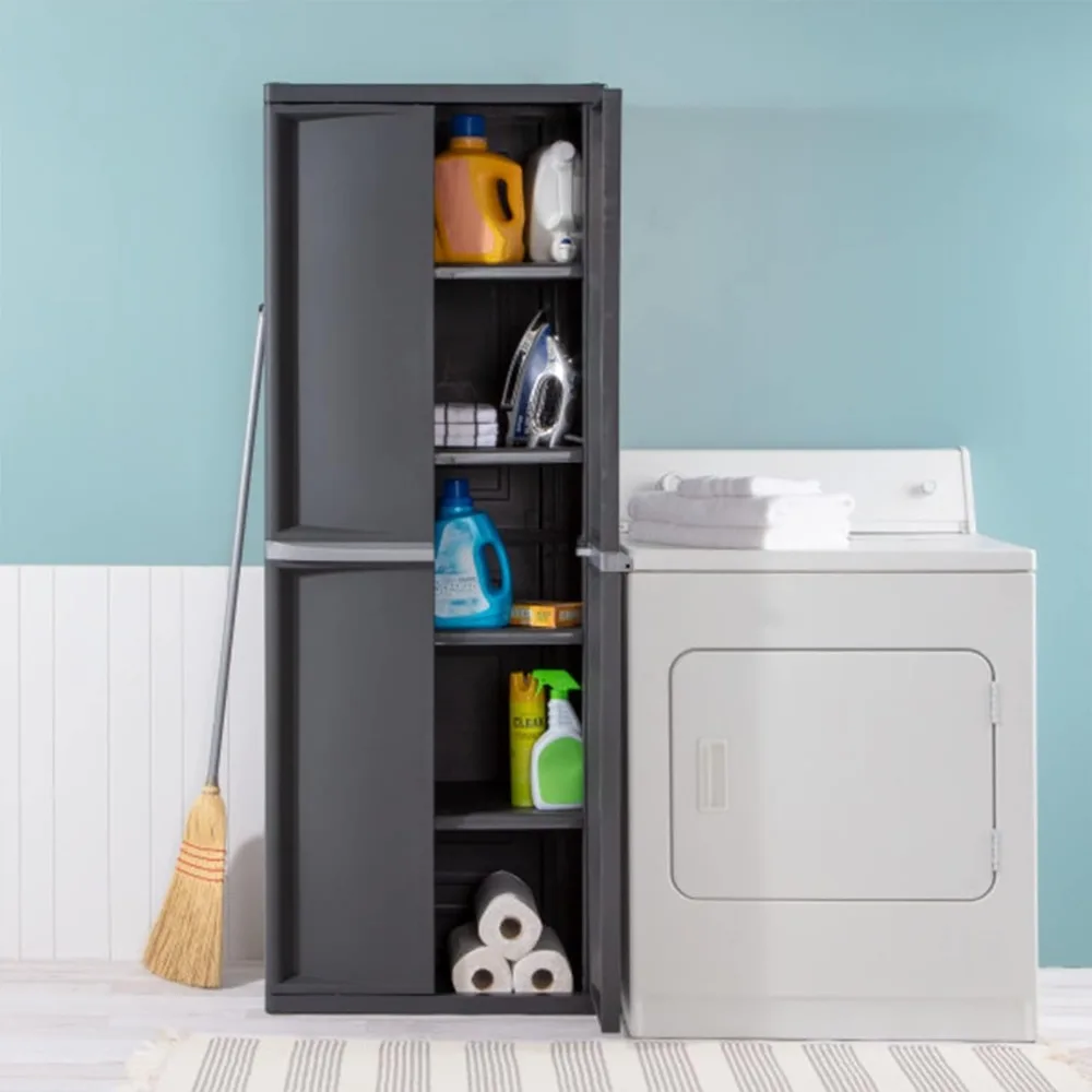 4 Shelf Cabinet, Heavy Duty and Easy to Assemble Plastic Storage Unit, Organize Bins in the Garage, Basement, Attic image 4