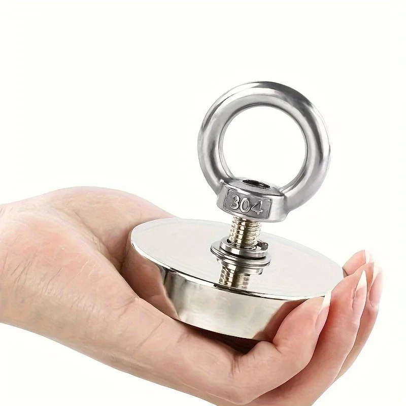 Super Strong Neodymium Fishing Magnet, Heavy-Duty Rare Earth Magnet, with Countersunk Ring, Non-Slip and Easy to Install, Used for Lake and River Recovery Operations