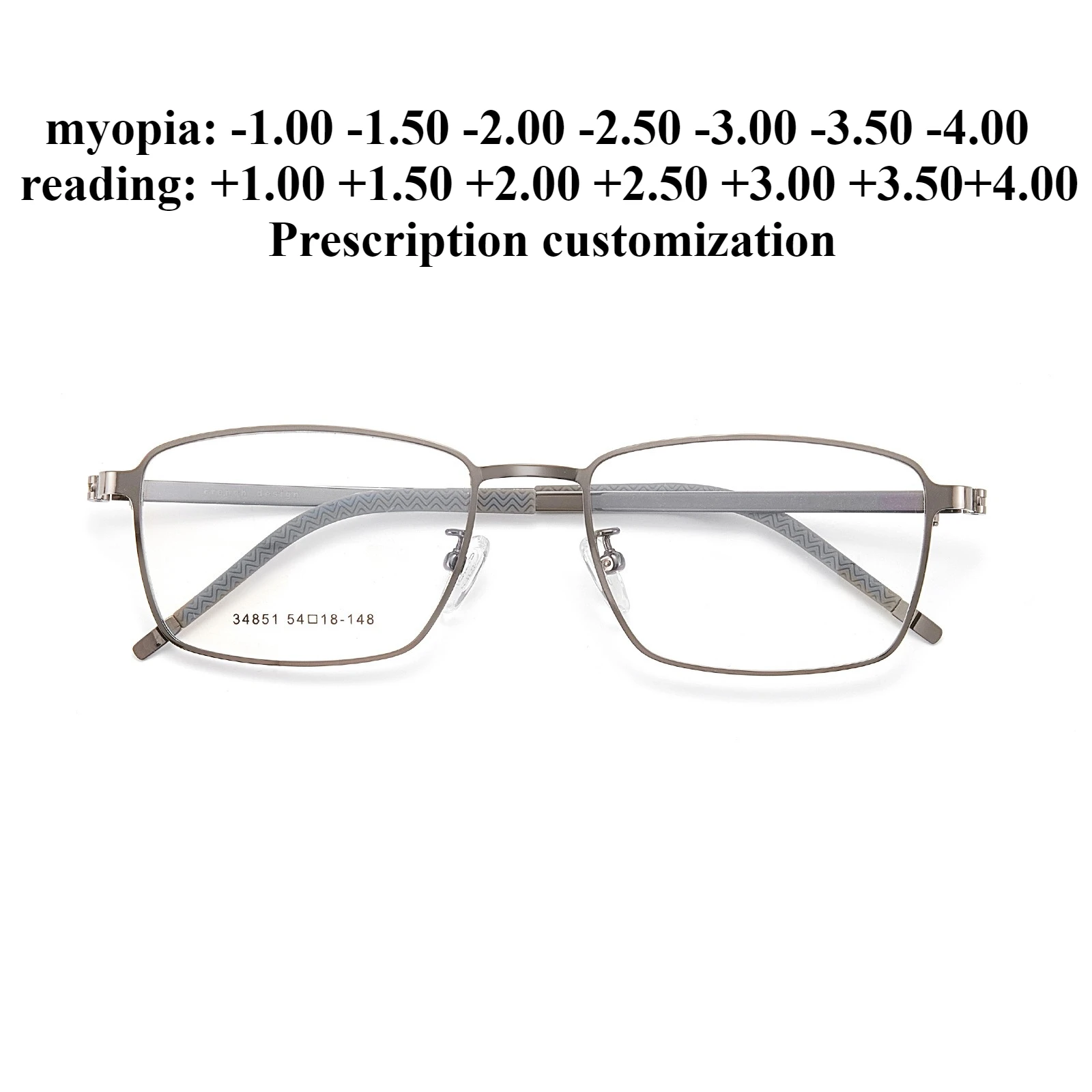 

54 мм мужские силиконовые чехлы для ног, противоскользящая прямоугольная оправа для очков для близорукости, индивидуальные очки для чтения с защитой от синего света + 1,50