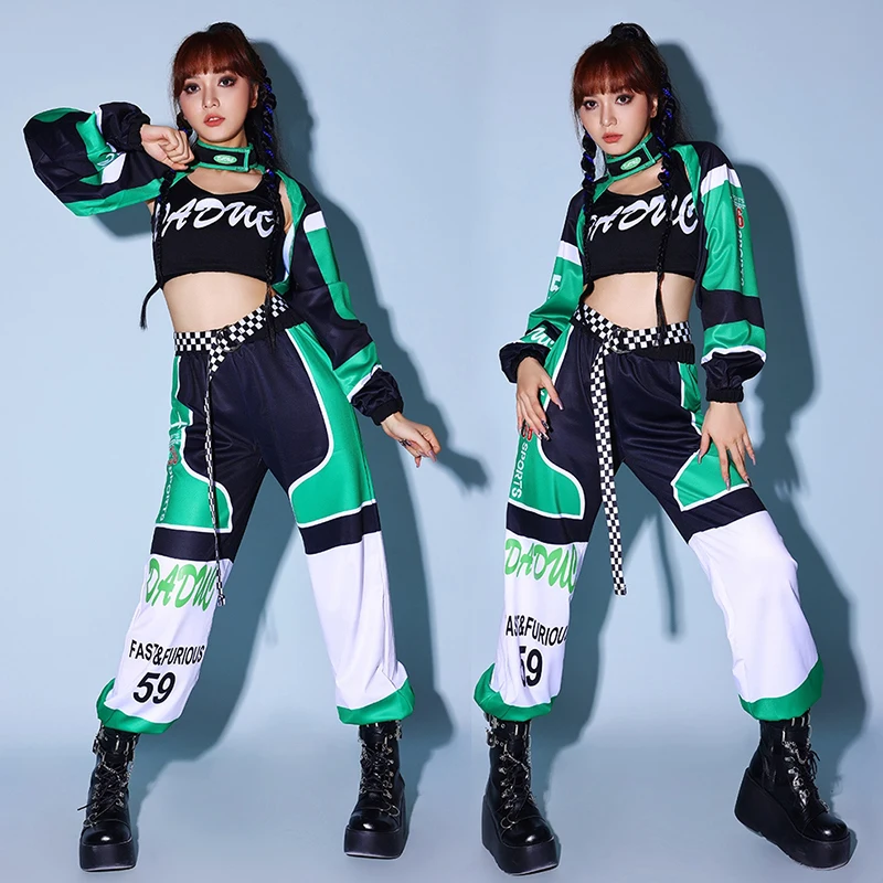 

Cool Green K-POP Dancing Clothes For Women Group Song Playing Clothing Hip Pop Jazz Dance Costumes Nightclub DJ Stage Set XH1818