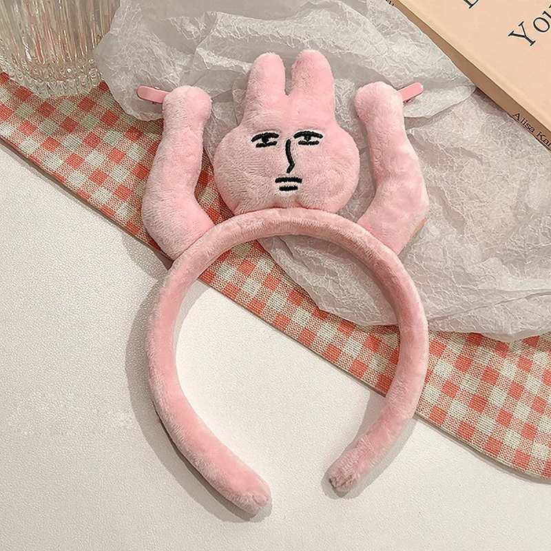 Funny Pink Rabbit Hairband For Women Plush Doll Headband Girls Hair Clip Cute Hoops Hair Accessories