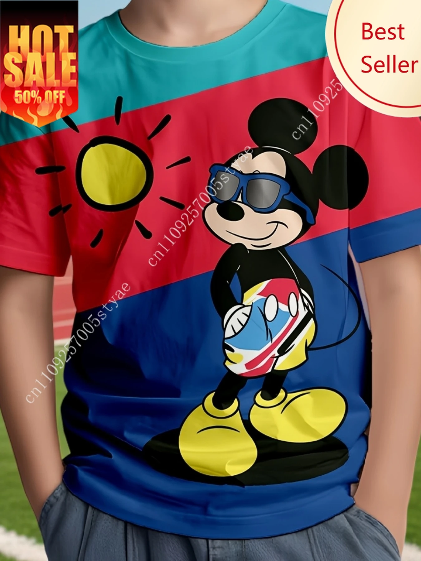 

Disney Boy Girl T-shirt Mickey Mouse Print Shirt Sport Tops Short Sleeve Blouse Cartoon Tee Soft Clothes for Teens Aged 4-13