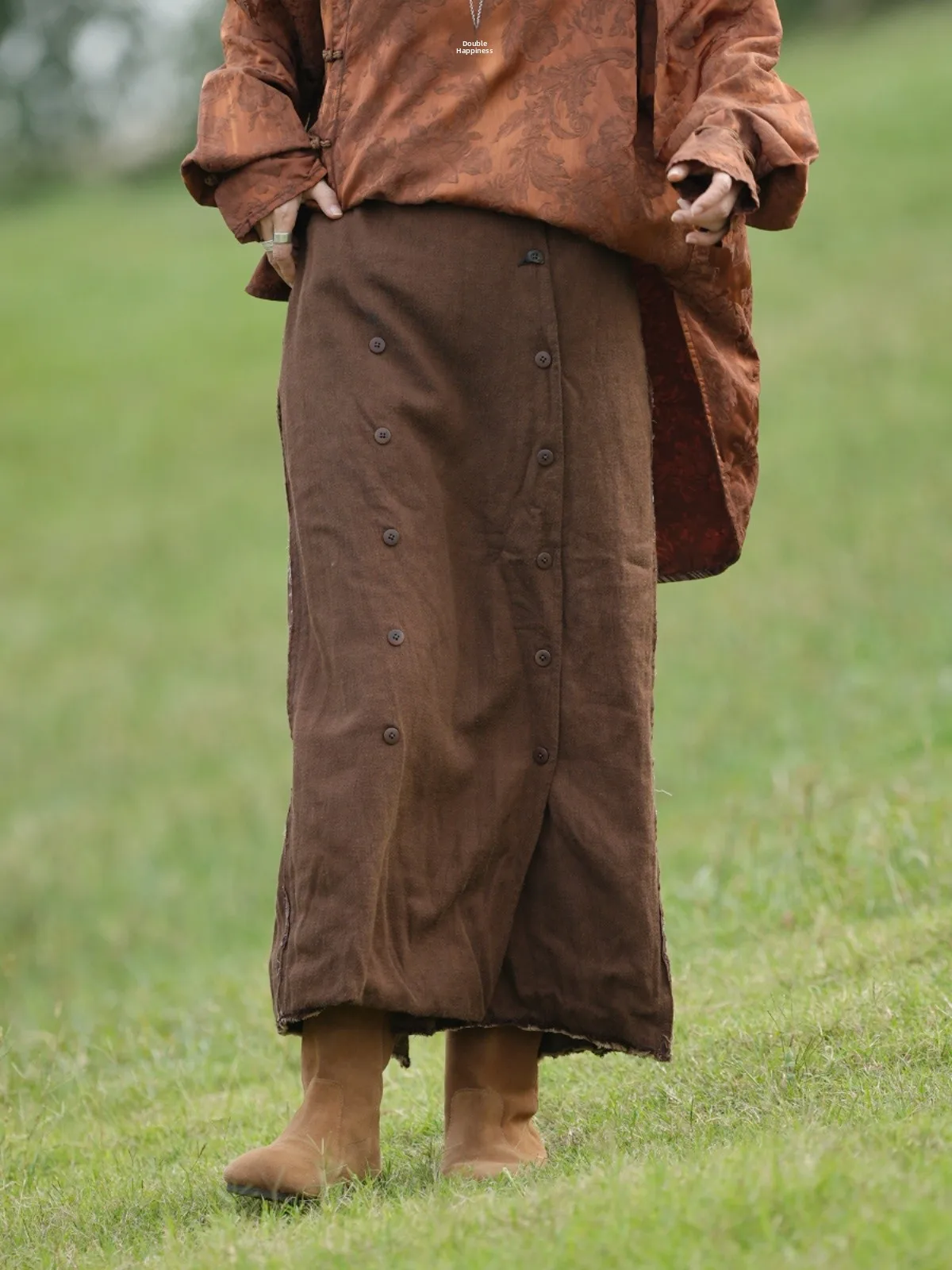 

PengPeng Home KT3413 Linen Cotton Double Button Half Skirt See Also Winter Collection Women's Premium Fashion