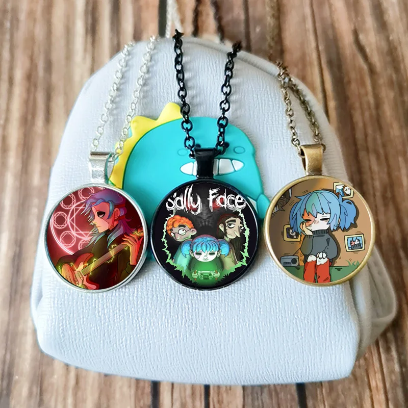 New Sally Face Cosplay Necklace for Men Women Anime Figures Poster Glass Round Pendant Chain Necklaces Fans Jewelry