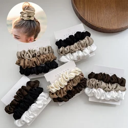 Silk Elastic Hair Bands Ponytail Holder Hair Tie Handmade White Black Coffee Hair Elastics 3Pcs Silky Satin Scrunchies Headwear