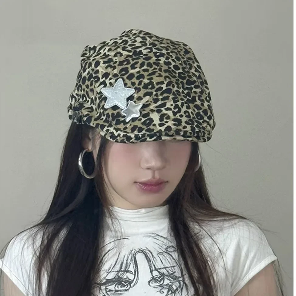 

Animal Print Newsboy Hat for Women Adjustable Vintage Leopard Pattern Flat Cap Gatsby Style Casual Beret