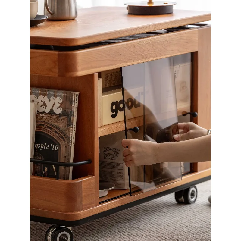 Lifting top coffee table with removable adjustable shelves Small wooden table with hidden compartment storage