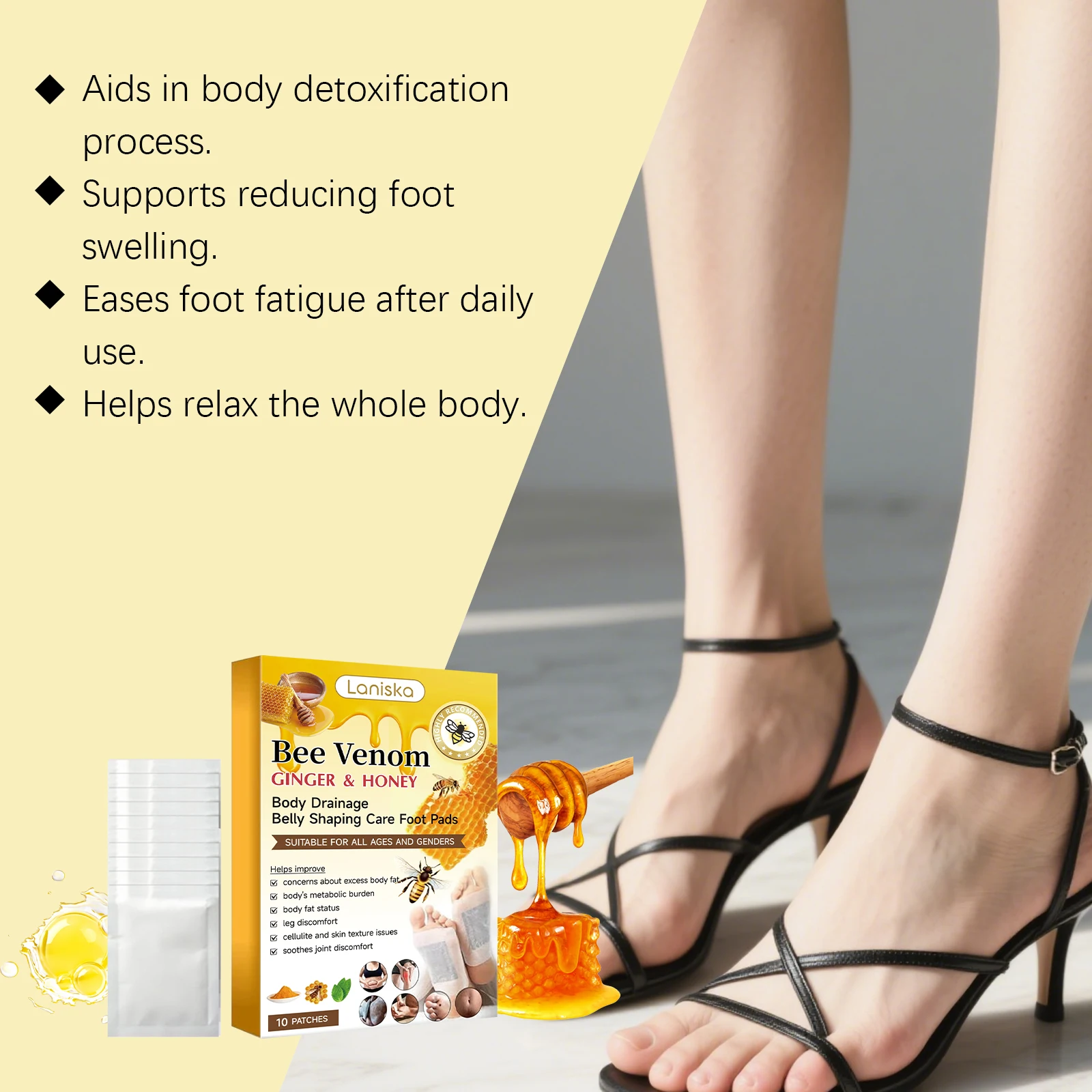 10pcs Bee Venom Ginger Foot Patches Moisturizer Skincare Anti Dryness Gentle Care Nourishing Foot Repair