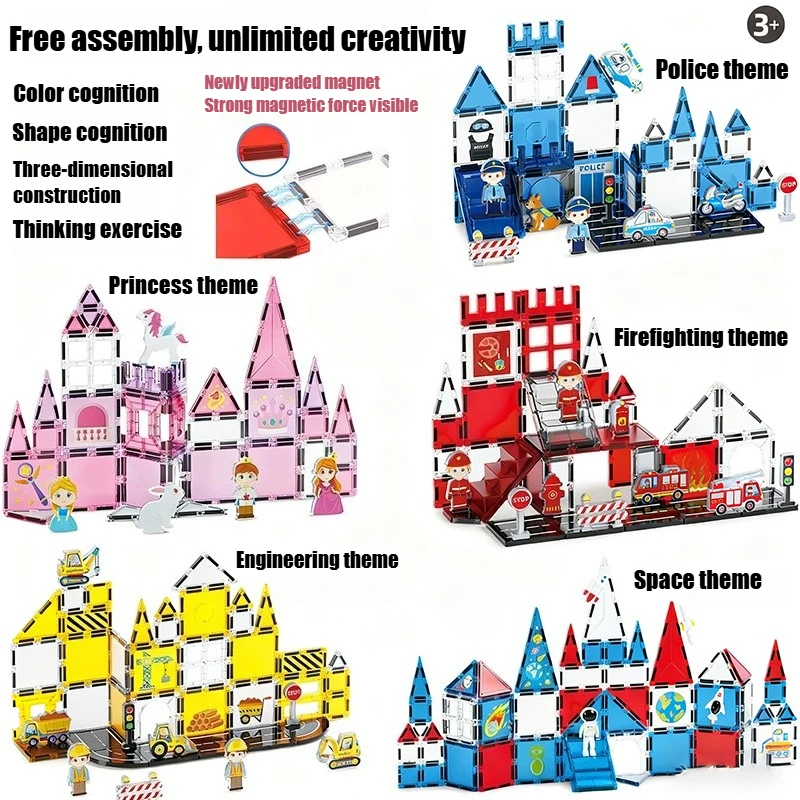 Creative Colorful Window Magnetic Sheet DIY Princess, Firefighting, Police Theme Magnetic Block Splicing Puzzle Toy Gift For Kid
