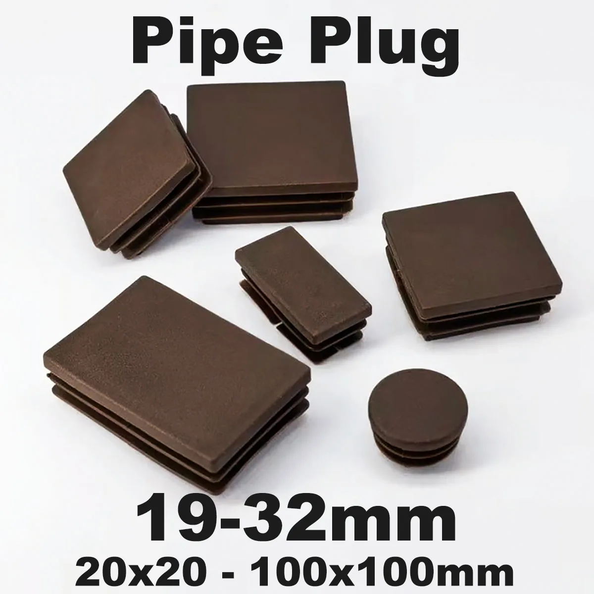 4-50Pcs Brown Square Round Pipe Plug Tube End Cap Table Chair Leg Protector Pads Leveling Feet 19 22 25 28 32mm 20x20-100x100mm