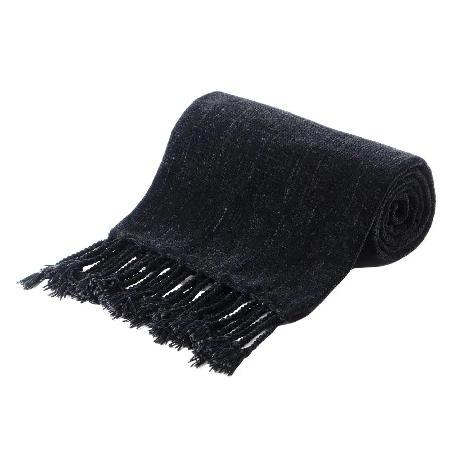 

Black Throw Blanket for Couch, Bed, Sofa Soft Cozy Chenille Throw with Fringe Tassels, Lightweight Chenille Knit Throw for Home