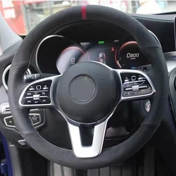 Hand-Stitched Black Artificial Suede Leather Car Steering Wheel Covers For Mercedes Benz A Class 19-20 GLC GLB 2020 CLS 18-20