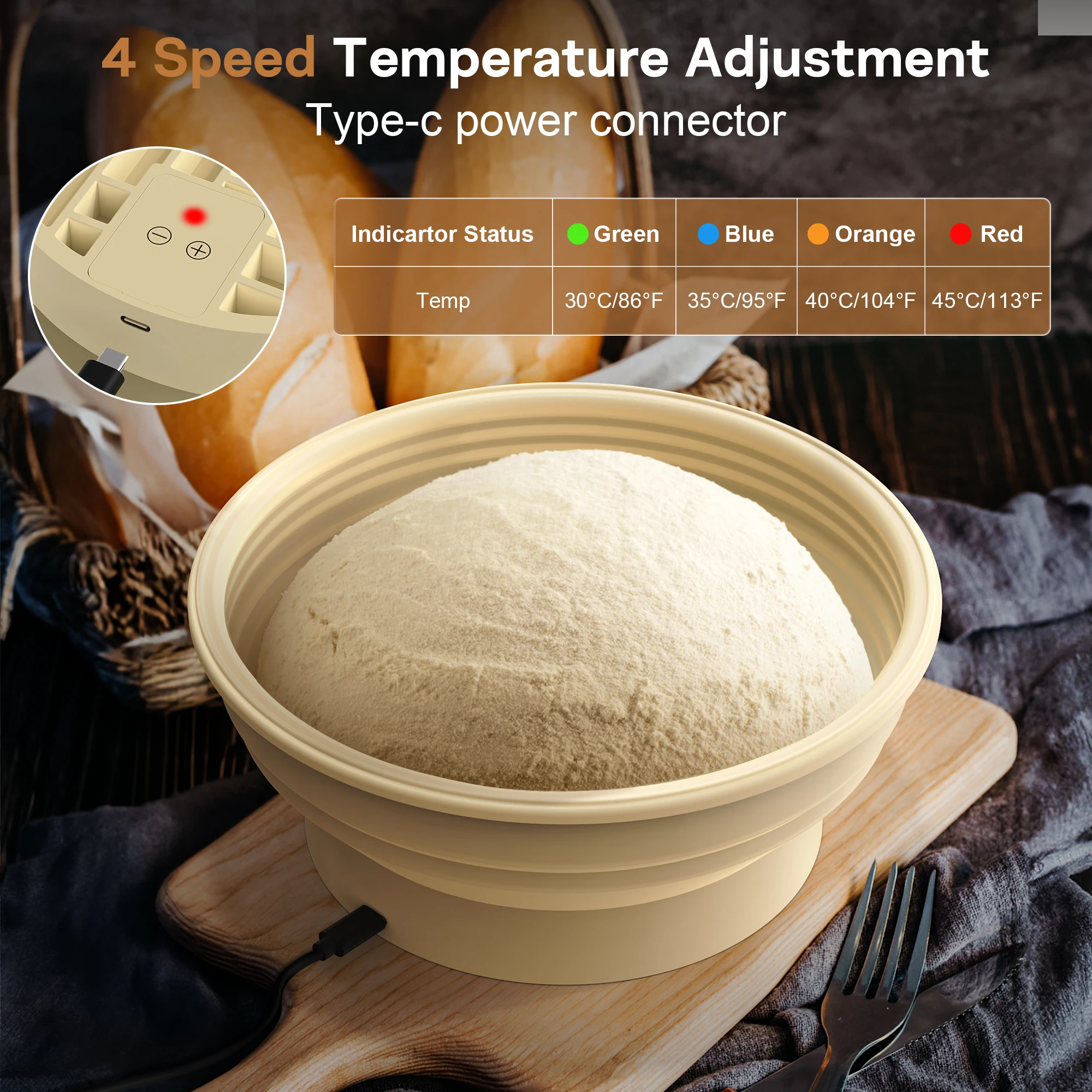 Электрическая корзина для расстойки хлеба Karinear — круглый 9-дюймовый складной набор для прикормы для хлеба, йогурта и согрева домашних животных