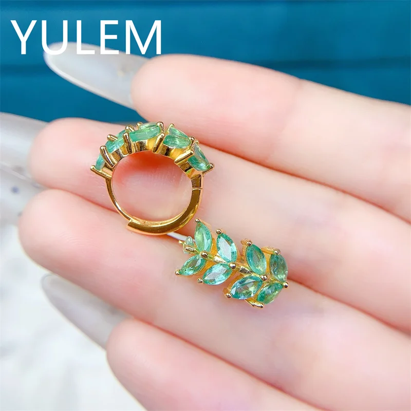 

New 100% Natural Zambia Emerald Clasp Earrings Green Natural Gemstone Fine Jewelry 925 Silver for Women