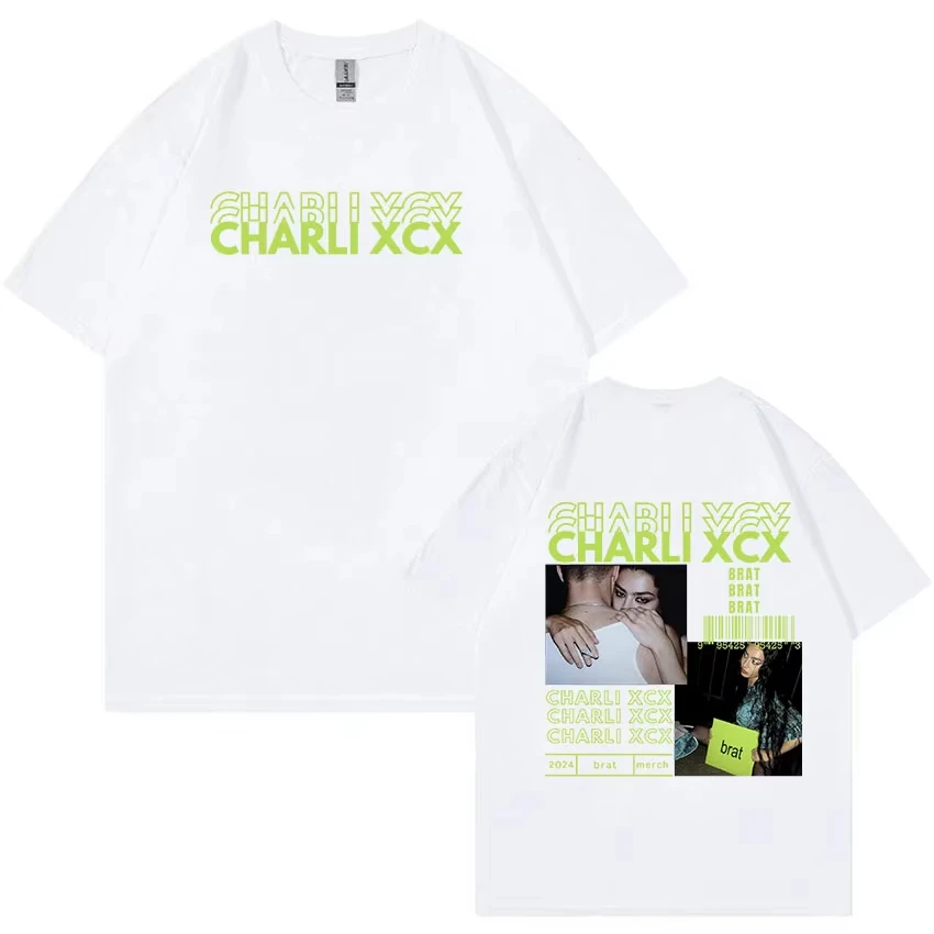 Charli XCX Brat 2024 ألبوم جولة الجرافيك تي شيرت الرجال النساء موضة ريترو عالية الجودة المتضخم القطن تي شيرت الهيب هوب الملابس