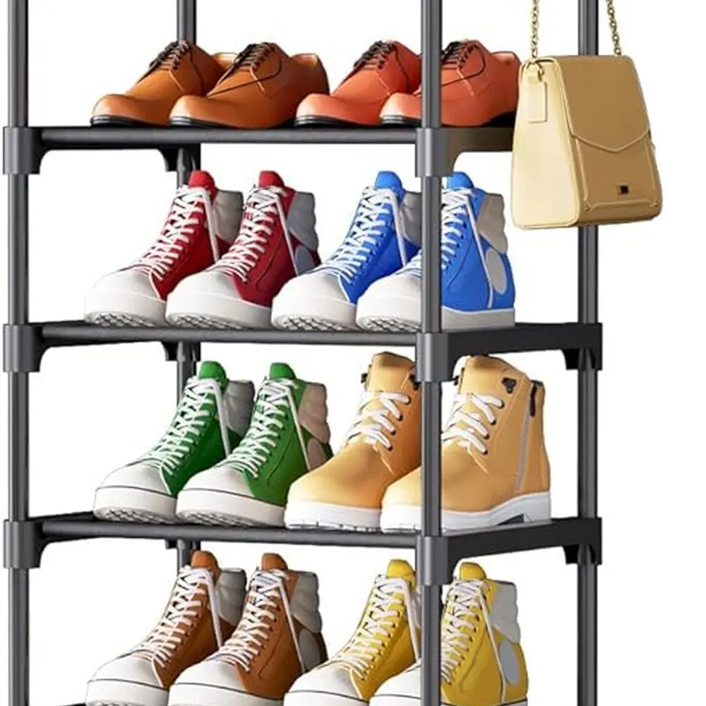 

10-Tier Fabric and Metal Shoe Organizer, Tall Rack for Shoes, 16.9x11.8x68.5, Black