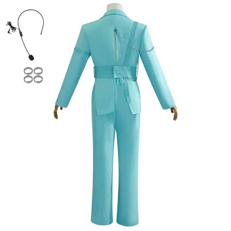 أنيمي الغريبة المرحلة لوكا استيعاب الخصر انقطاع السترة وميض ذهب زي شعر مستعار تأثيري أداء الزي الرجال المعبود ملابس للحفلات