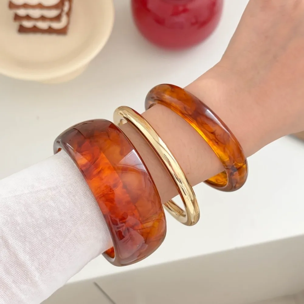 3Pcs New Multi-color Resin Alloy Bangles Set Wide Design Smudged Cuff Bracelet Set Stackable Punk Round Bracelet Gifts