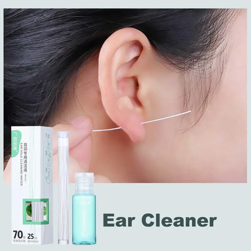 

Ear Piercing Cleaner Odor Removal Earring Hole Aftercare Kit 25ml Cleaning Solution 60 Pieces Anti-Clogging Earhole Floss Line