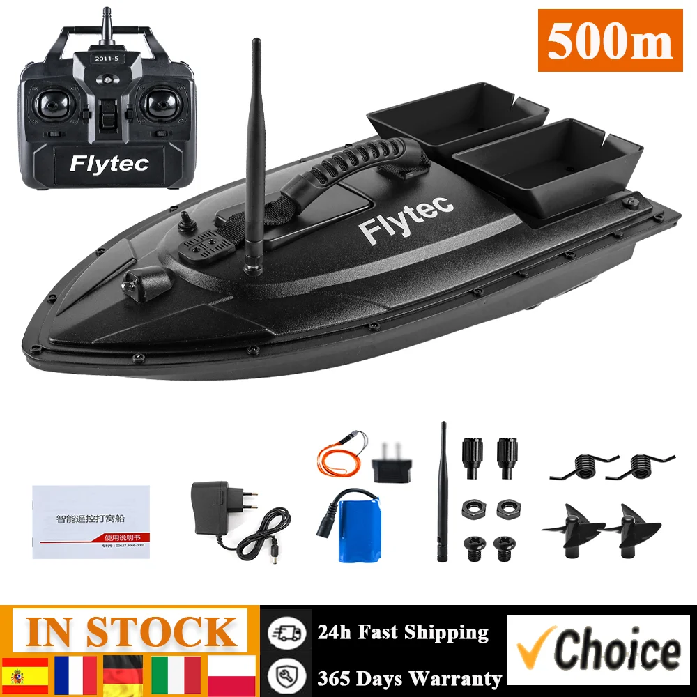 Flytec Fishing Bait Boat 500m Remote Control Bait Boat Dual Motor Fish Finder 1.5KG Loading with LED Light for Fishing