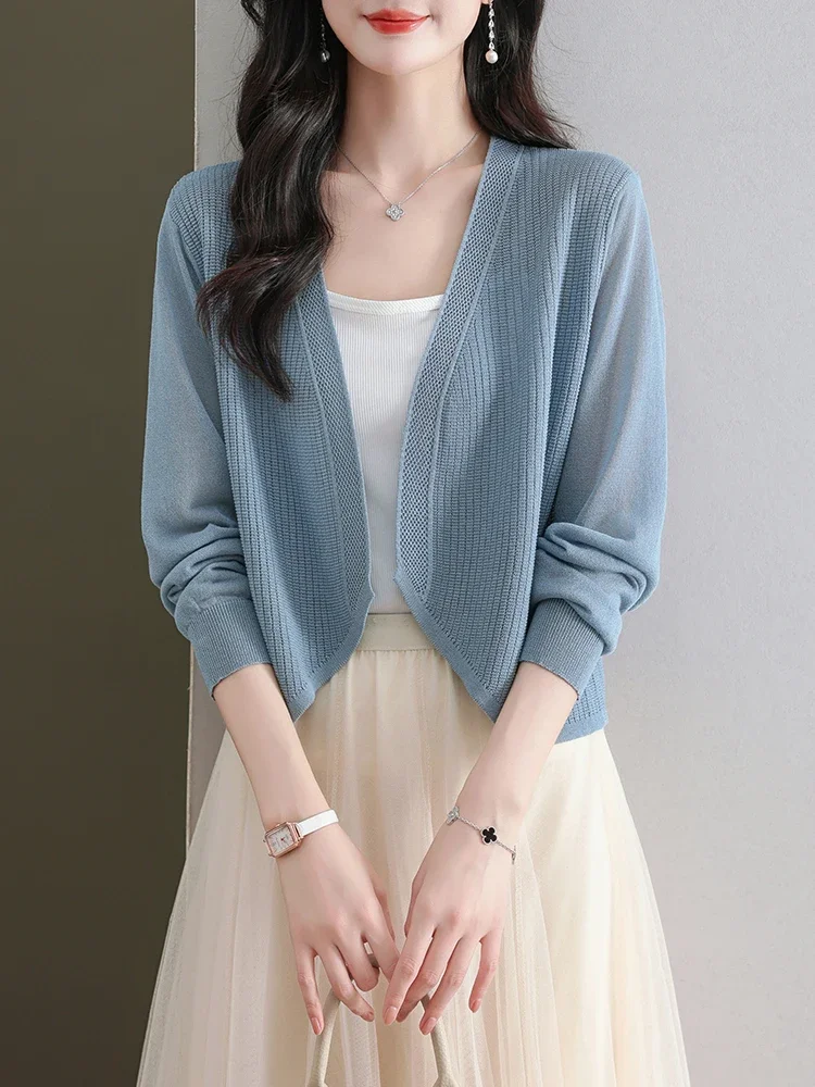 

High Quality Cardigan with Summer Ice Silk Knit Sweater, Women's Short Camisole Shawl, Small Jacket, Thin Style