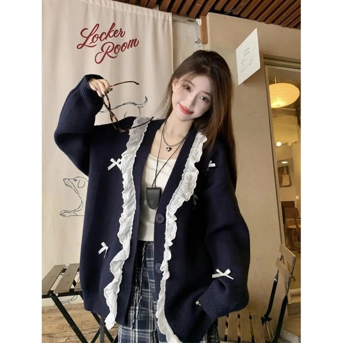 

Women's Long Sve Lace Trim Knitted Sweater Loose Fit Sweet Spicy Design Winter Faion Ci Walk V Ne Easy Care