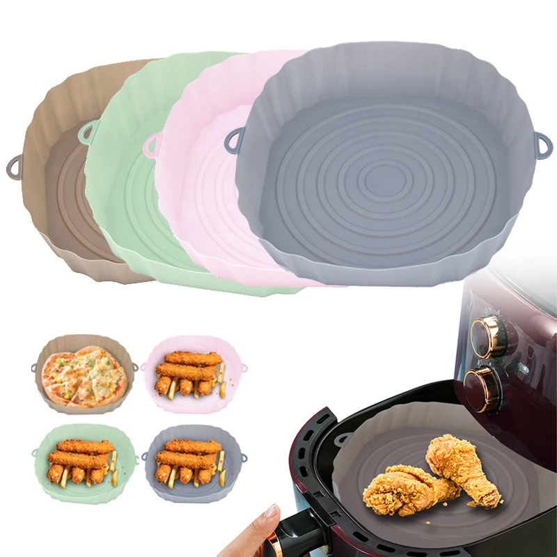 Air Fryer Tray Silicone Refillable Reusable Pot Basket Liner Pizza Baking Mat Grill Pan Mold Replacemen Microwave Oven BBQ Tools