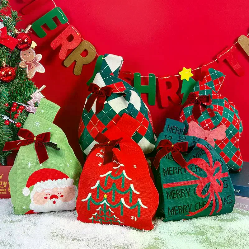 

Рождественский фестиваль вязаная подарочная сумка ручная сумка для конфет женская мини-сумка на запястье с узлом милая вязаная большая сумка многоразовые сумки для покупок