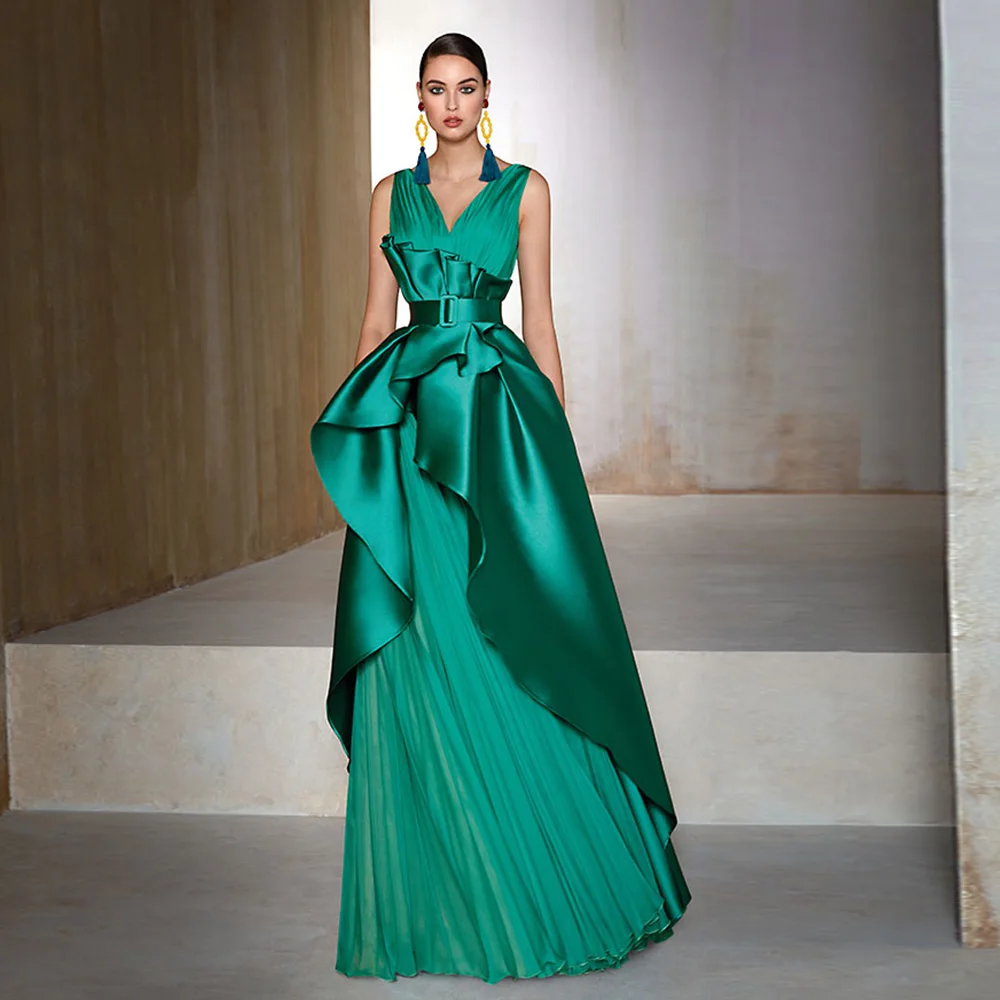 Elegante Groene Moeder Van De Bruid Jurken V-hals Mouwloos A-lijn Wedding Party Jurken Plooi Floor-Length Robe De soiree Femme