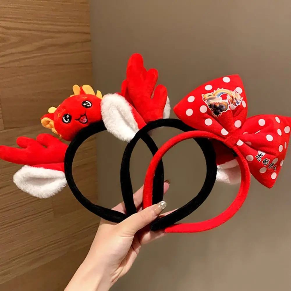 Letter Dragon Hair Hoop Ins Deer Ear Bowknot New Year Headband Headdress Dragon Horn 2024 Hair Bands Party