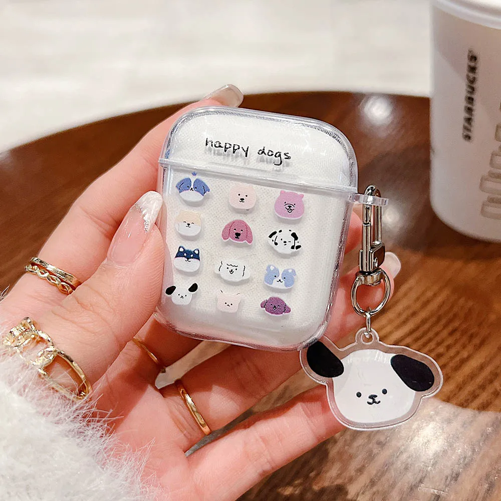 Apple Airpods 1/2/Proの保護ケース (keyチェーン付き),かわいい猫の犬のデザインが施されたシリコン製の猫の保護ケース