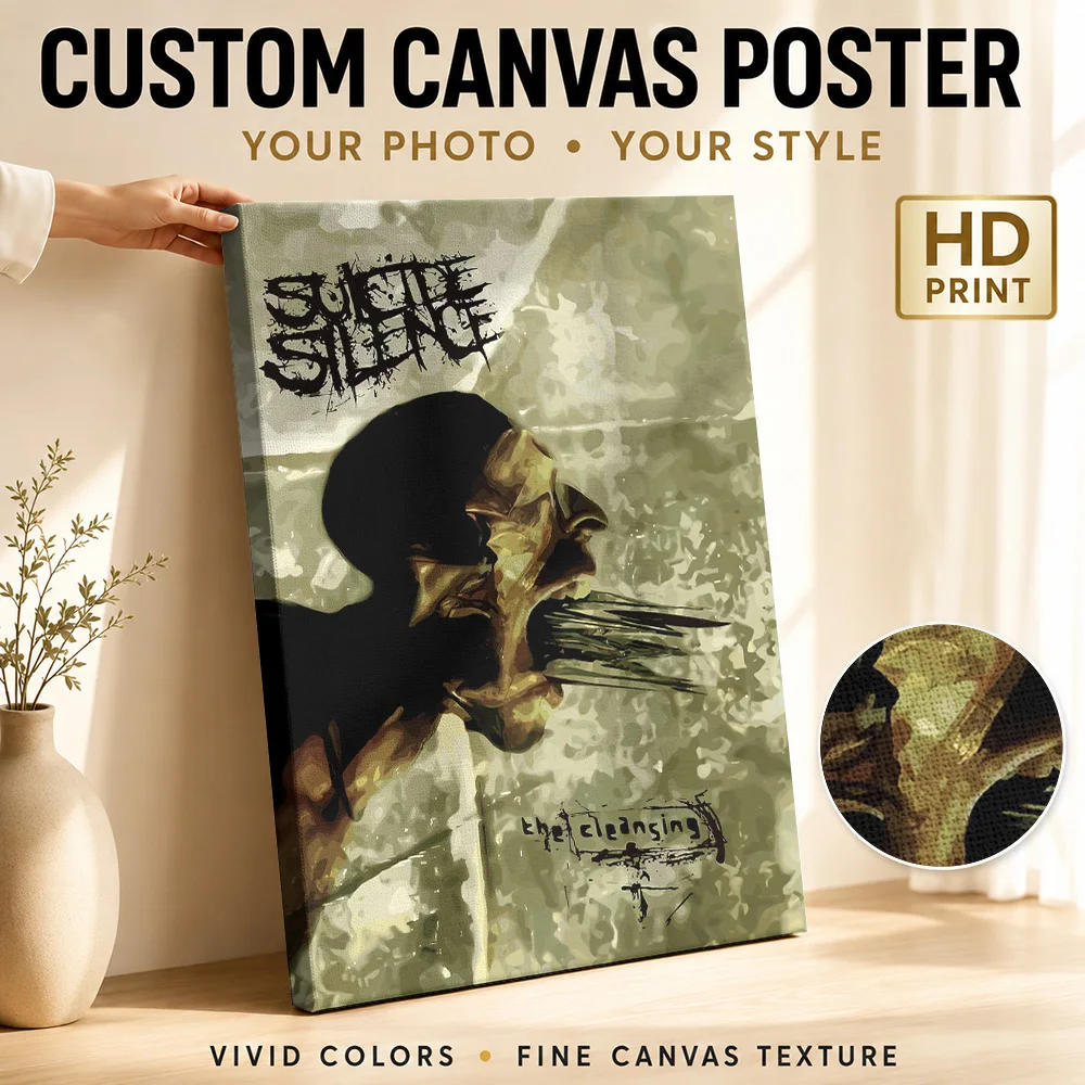 Suicide Silence The Cleansing Canvas Print Customized Photo Monochrome Shadows Wall Art For Band Rehearsal Space Rock Fan Gift