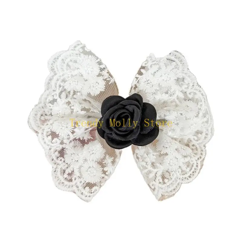 

N5KB Заколка для волос сладкого цвета с цветком и кружевом, заколка с бантом для подростков, кемпинга, путешествий