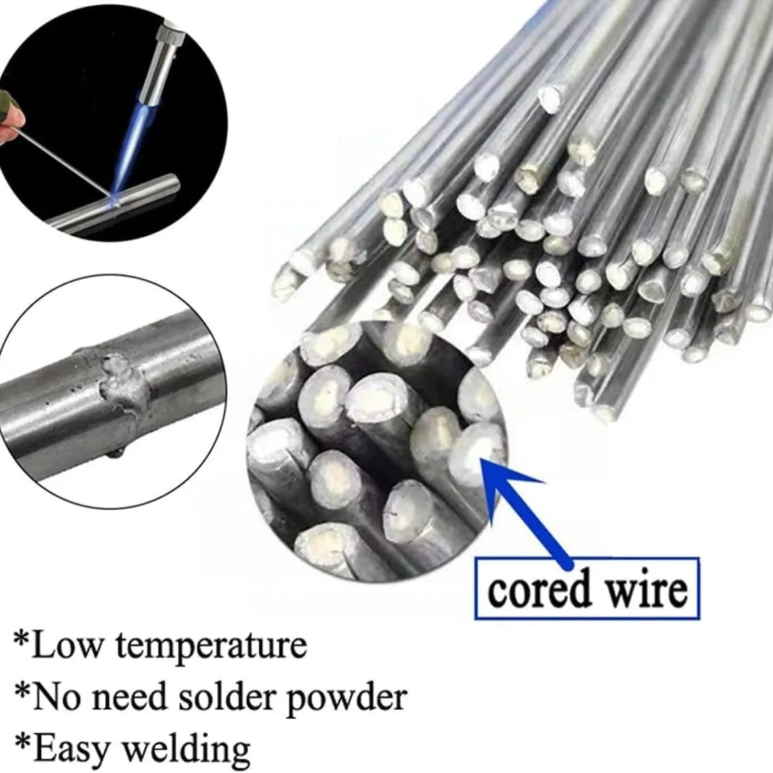 Low Temperature Easy Melt Aluminum Universal Welding Rod Cored Wire Rod Solder No Need Solder Powder Weld Bar for Propane Torch