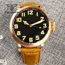 Tandorio Cusn8 Bronze/Stainless Steel 46.5mm Fashion Automatic Men Watch Leather Strap NH35A PT5000 Sapphire Crystal Screw Crown